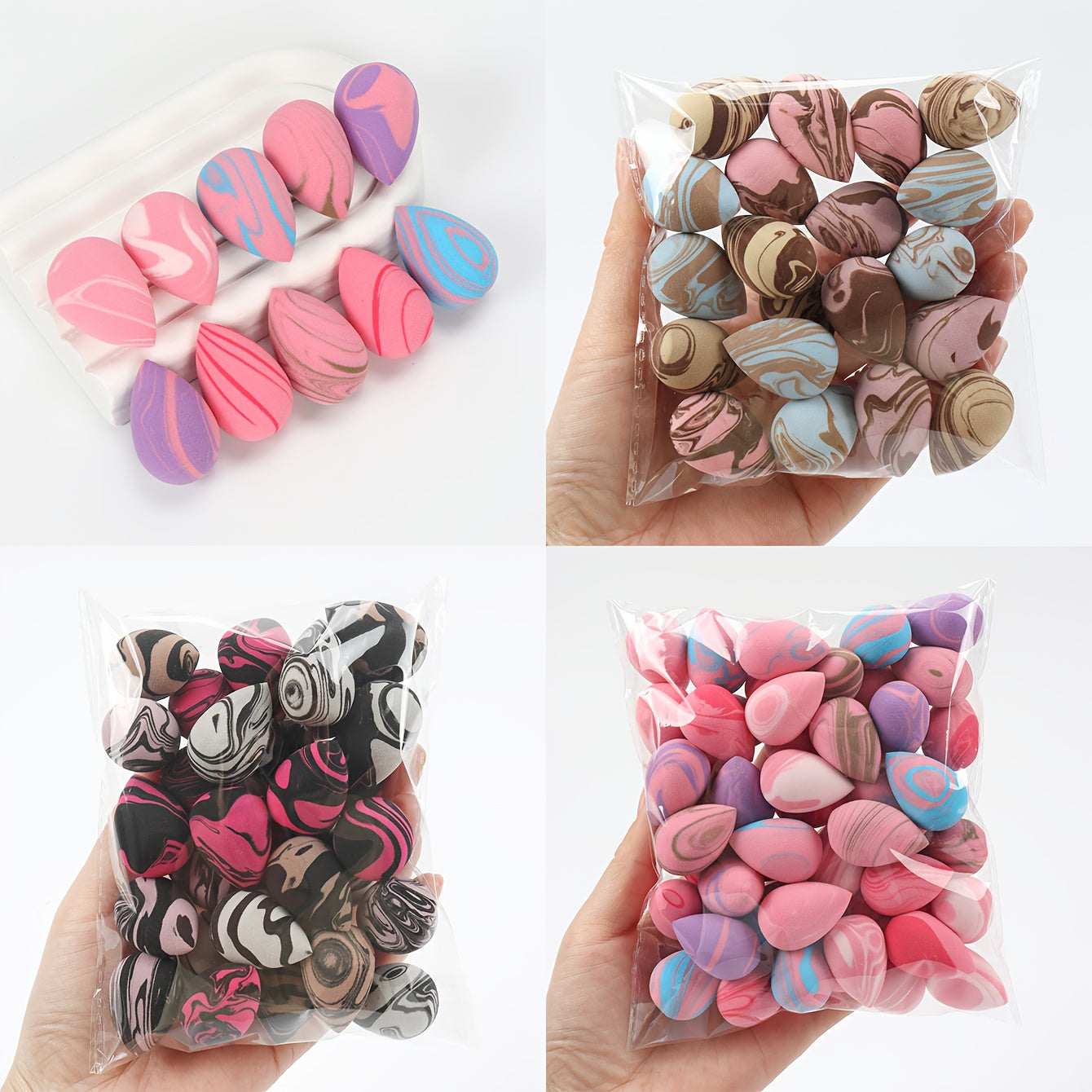 Dual-Color Mini Makeup Sponges Available in Packs of 10, 20, 30, 50, Or 100.