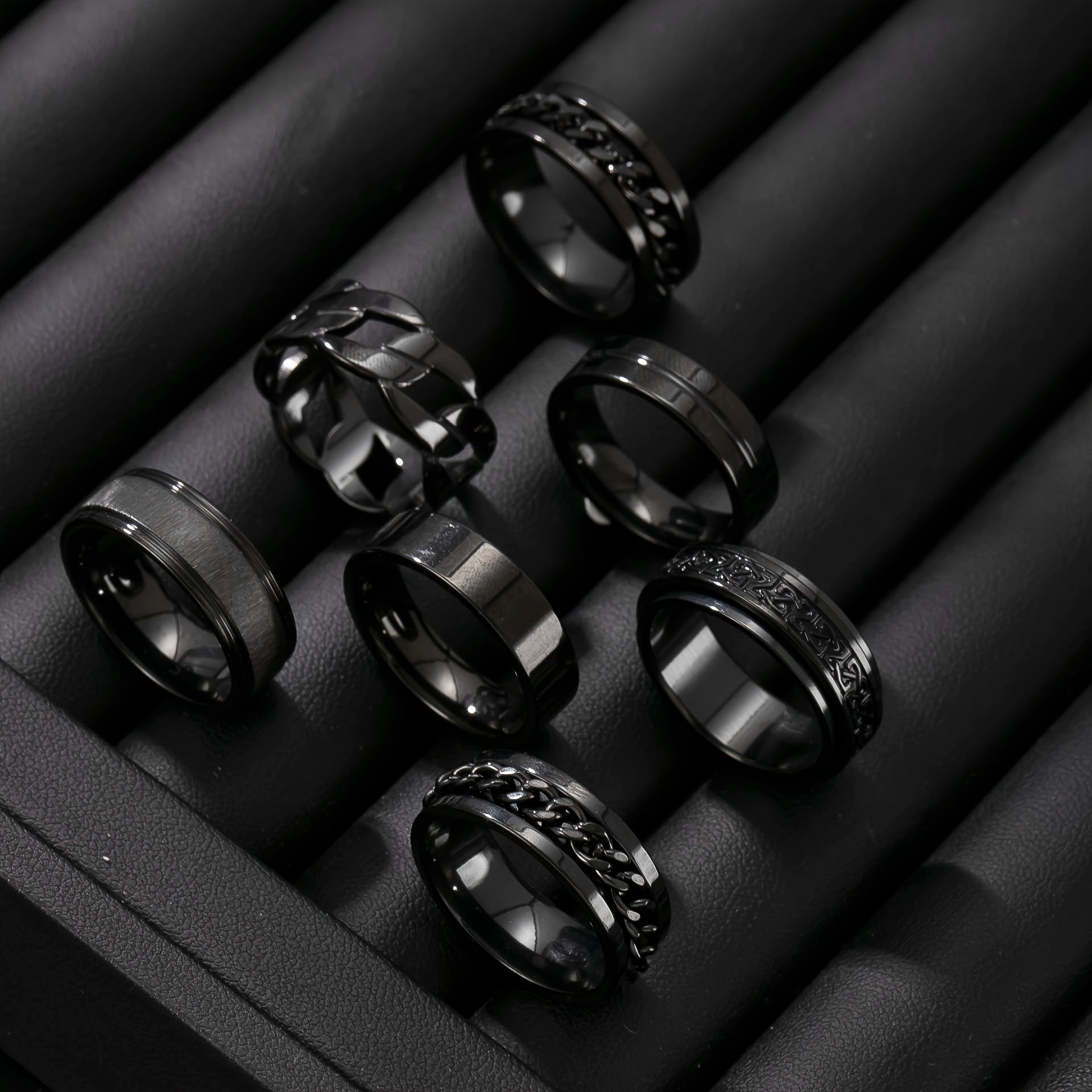 7pcs Stylish Stainless Steel Men's Rings Set |  Modern Jewelry, Durable Metal, Sleek Finish