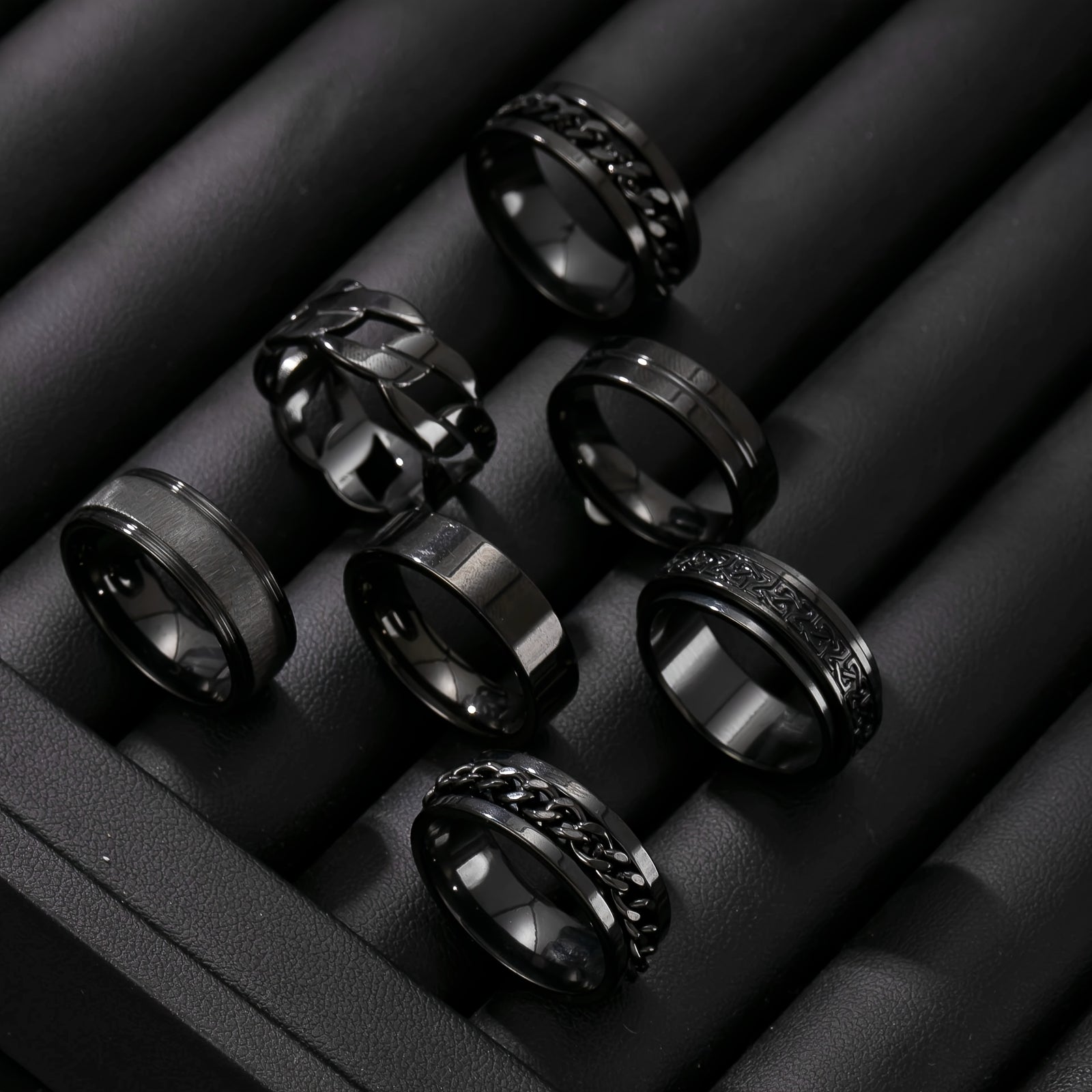 7pcs Stylish Stainless Steel Men's Rings Set |  Modern Jewelry, Durable Metal, Sleek Finish