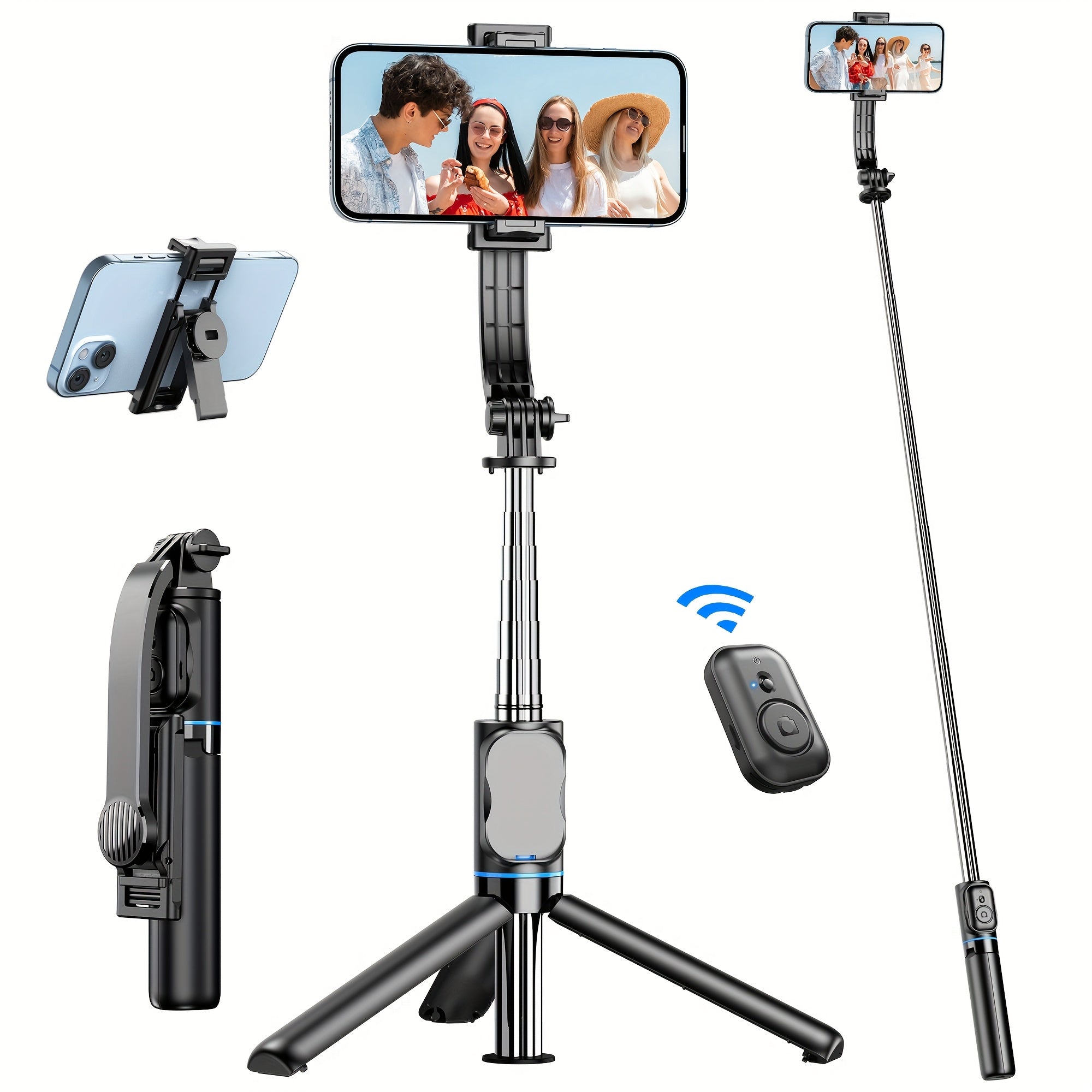 42" Selfie Stick Tripod with Fill Light Extendable Phone Tripod Stand