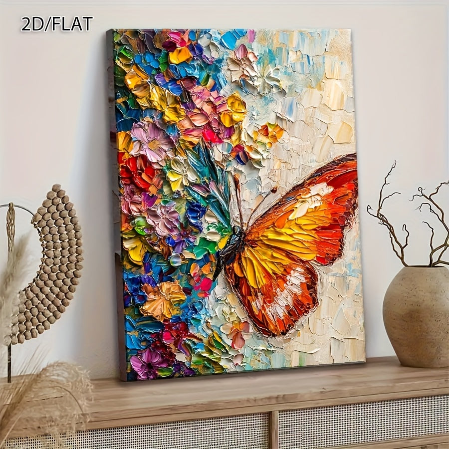 2D/FLAT Colorful Butterfly and Floral Flat High-Definition Print Modern Abstract Canvas