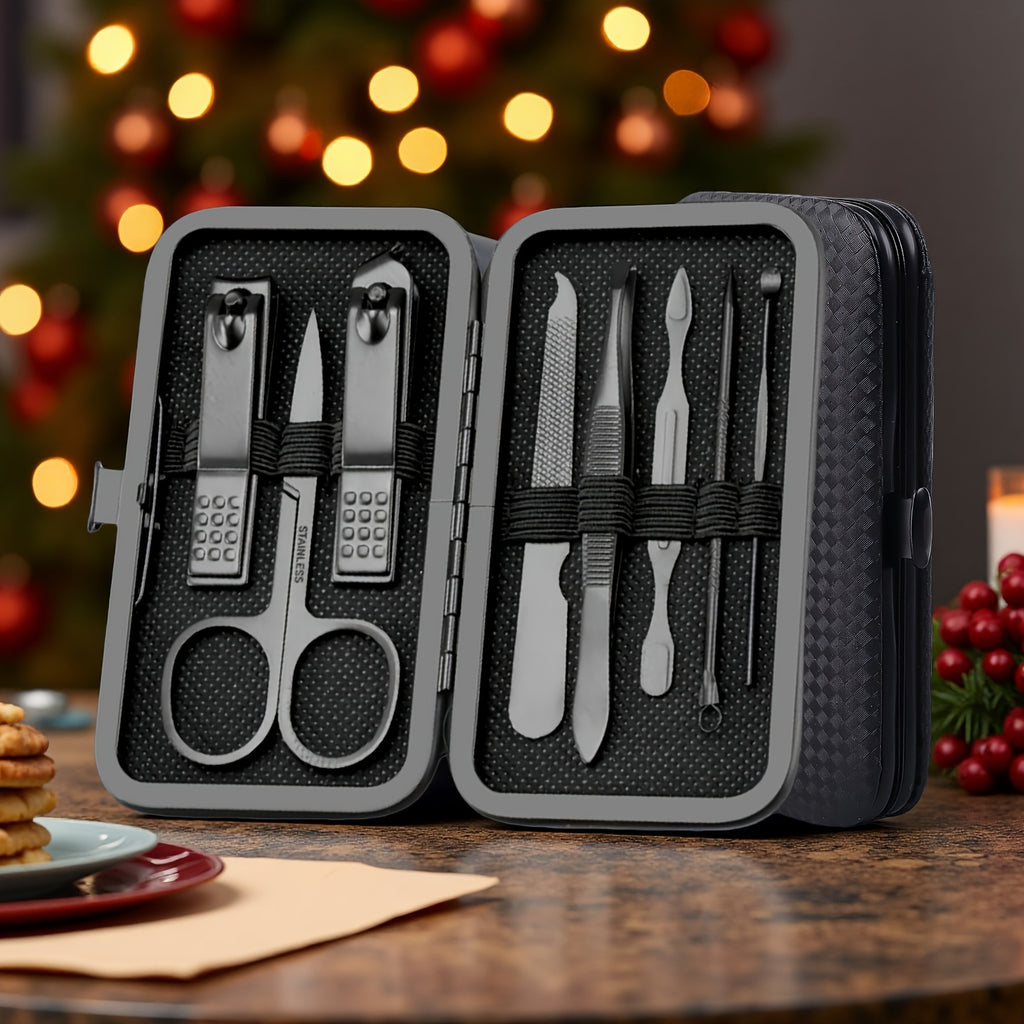 Men's Black Stainless Steel 3-in-1 Nail Clipper Set with Storage Case