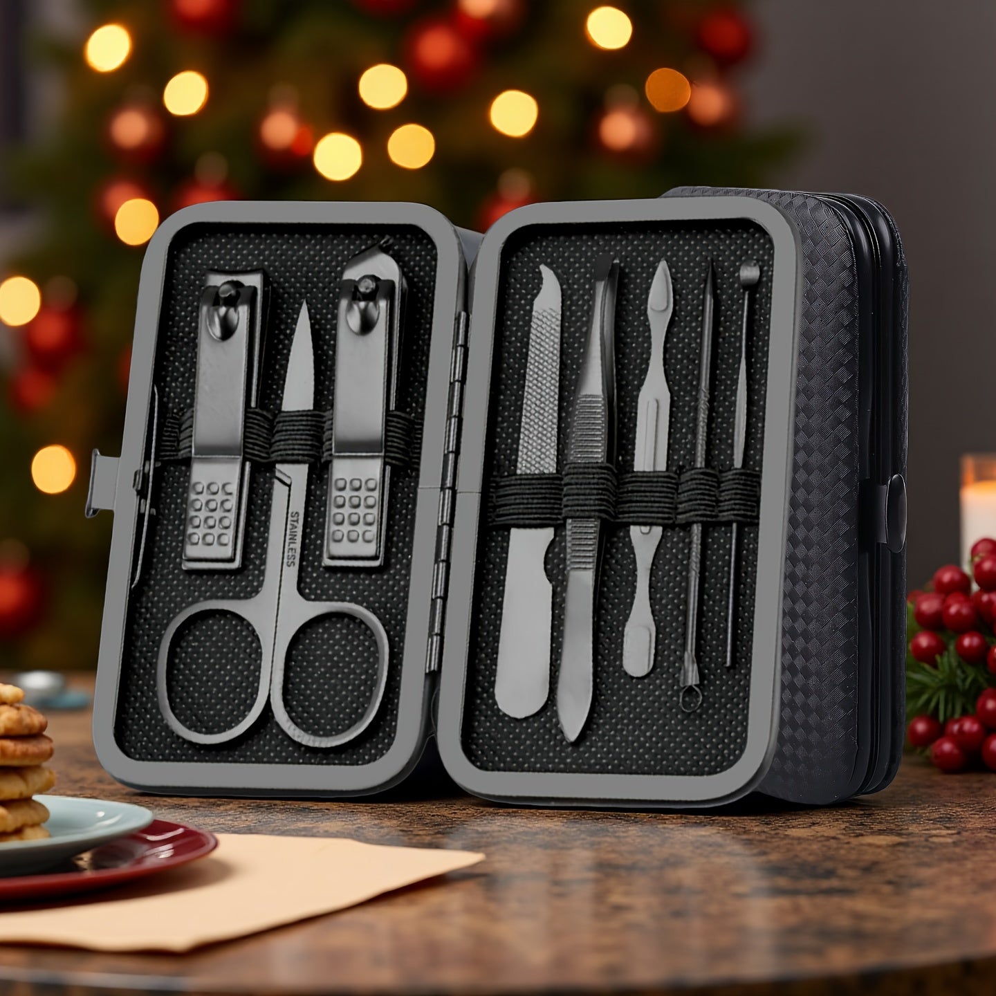 Men's Black Stainless Steel 3-in-1 Nail Clipper Set with Storage Case