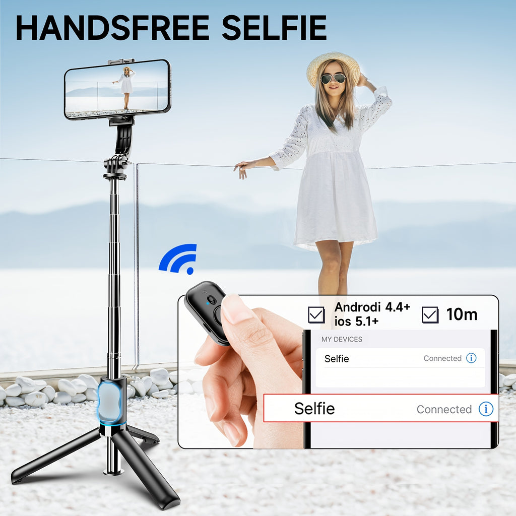 42" Selfie Stick Tripod with Fill Light Extendable Phone Tripod Stand