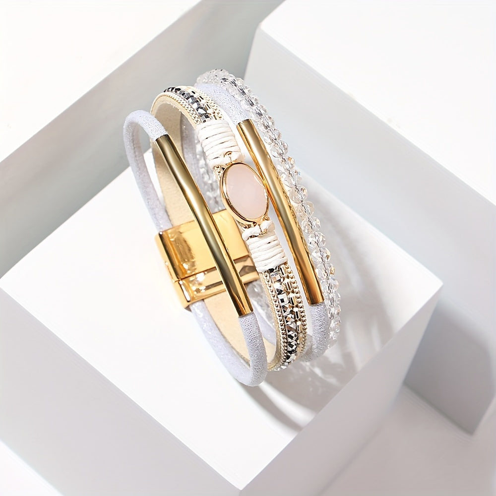 1pc Women's Bohemian Vintage Multilayer Synthetic Leather Wrap Bracelet