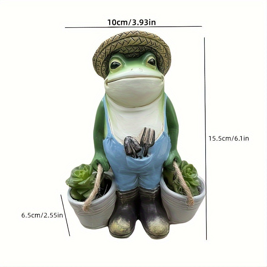 1pc Rustic Frog Statue - Weather-Resistant Resin Garden Frog with Straw Hat &amp; Standing Base