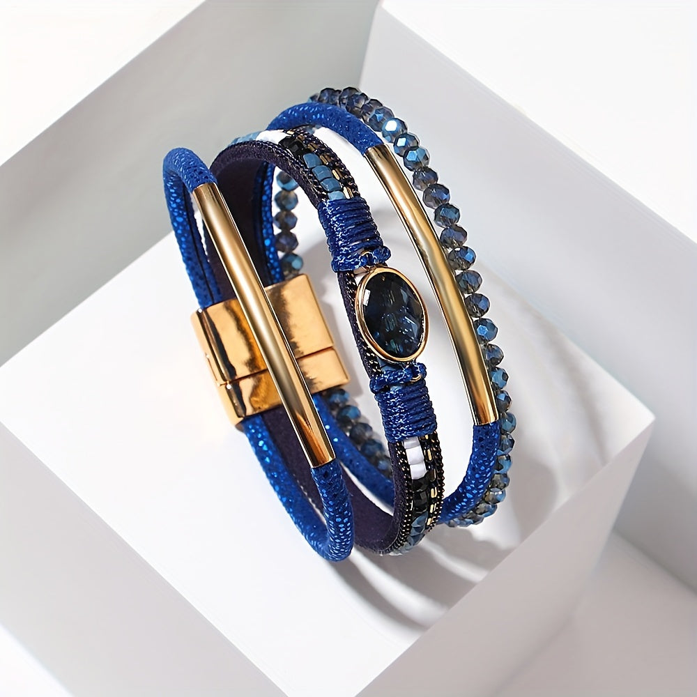 1pc Women's Bohemian Vintage Multilayer Synthetic Leather Wrap Bracelet