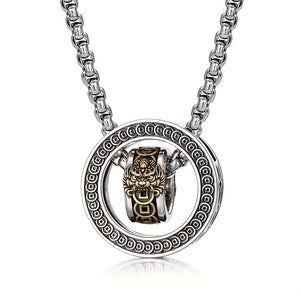 Men's Gothic Double Round Rotating Fengshui Necklace
