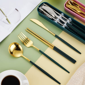 4pcs Stainless Steel Cutlery Set with Portable Cutlery Box