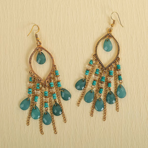 Hollow Teardrop Natural Stone Chain Design Dangle Earrings