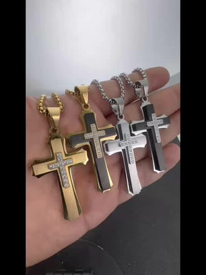 Men's Cross -Layer Necklace with Synthetic Cross Pendant