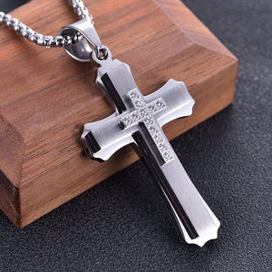 Men's Cross -Layer Necklace with Synthetic Cross Pendant