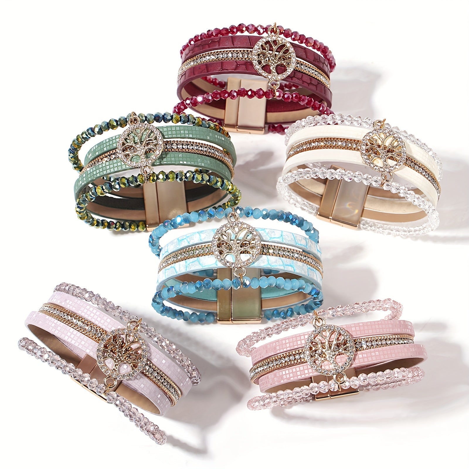 One Piece of Bohemian-Style Faux Leather Wrap Bracelets Featuring a Tree of Life Charm