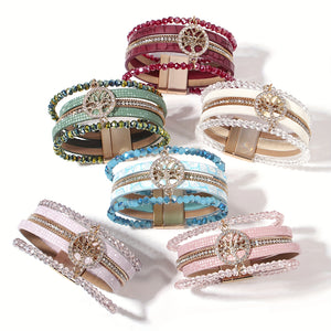 One Piece of Bohemian-Style Faux Leather Wrap Bracelets Featuring a Tree of Life Charm