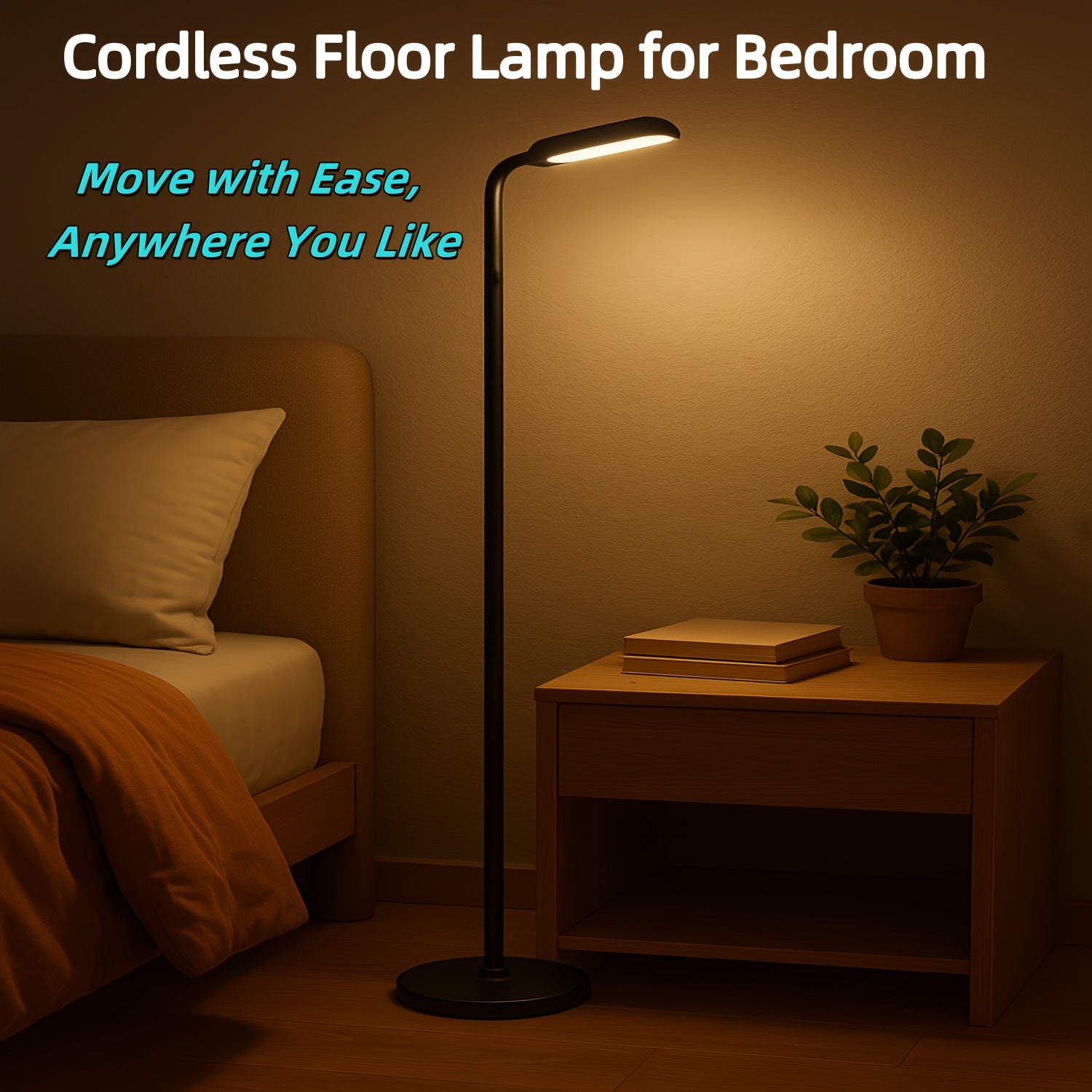 Wireless Floor Lamp, Portable Rechargeable Reading Light