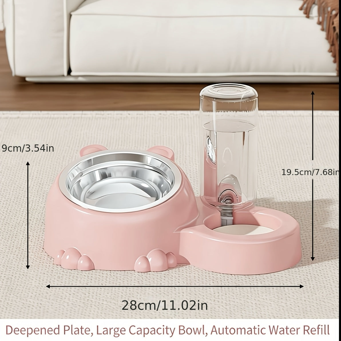 Anti-Tip Automatic Feeding & Water Dispensing Pet Food Bowl with Sloped Edges & Heavy-Duty PP/Stainless