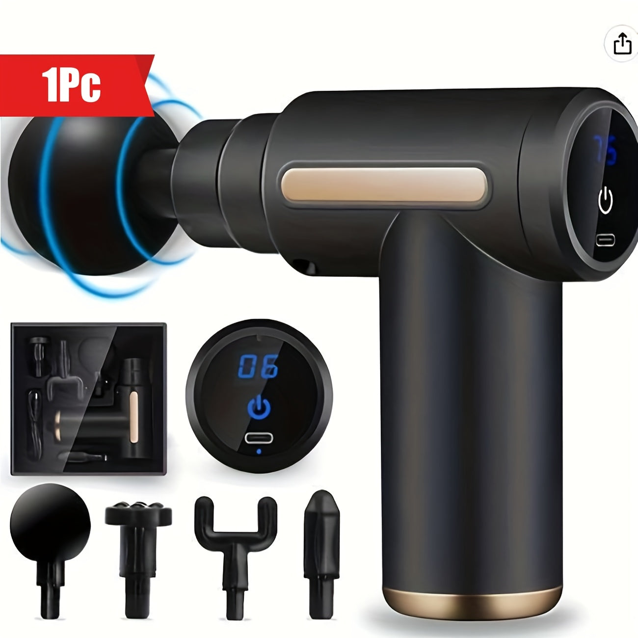 1pc Powerful Cordless Massage Gun with LED Display - Deep Tissue Muscle Relaxer