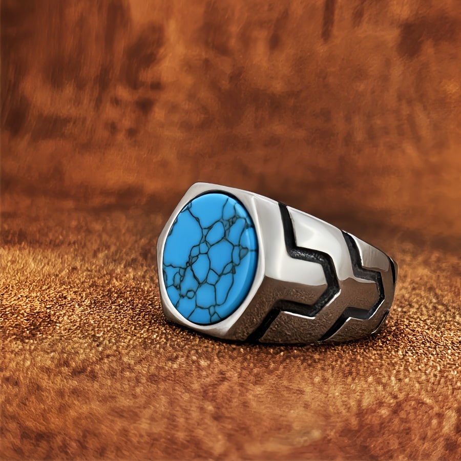 Titanium Stainless Steel retro Faux Gemstone turquoise Rings