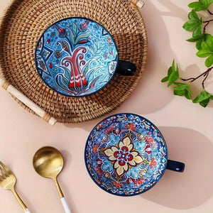 2pcs Bohemian Ceramic Mugs, 13.5oz Large Capacity