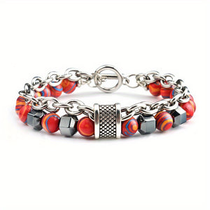 Two-Tiered Multi-Hued Malachite Bead Bracelet Featuring an O-T Clasp