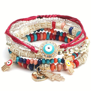 6pcs Boho Chic Handmade Beaded Bracelet Set with Eye Charms