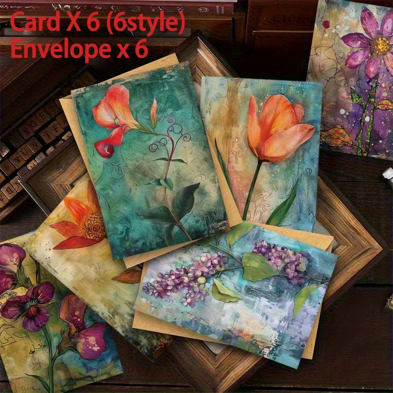 12 Spring Floral Greeting Cards Include 6 Cards and 6 Envelopes
