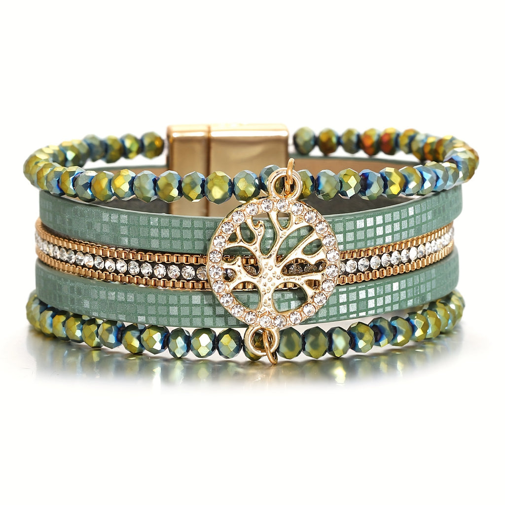 One Piece of Bohemian-Style Faux Leather Wrap Bracelets Featuring a Tree of Life Charm