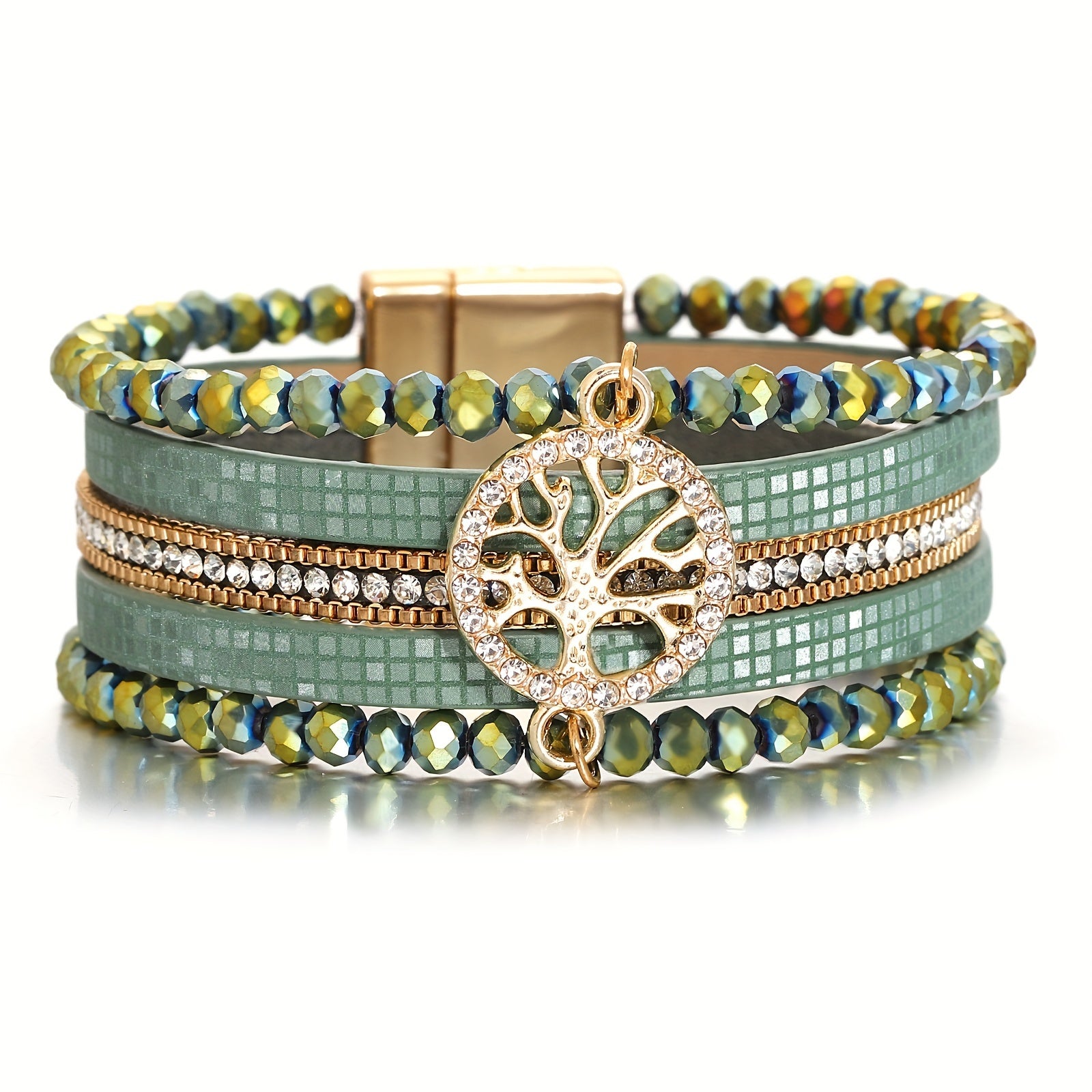 One Piece of Bohemian-Style Faux Leather Wrap Bracelets Featuring a Tree of Life Charm