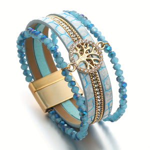 One Piece of Bohemian-Style Faux Leather Wrap Bracelets Featuring a Tree of Life Charm
