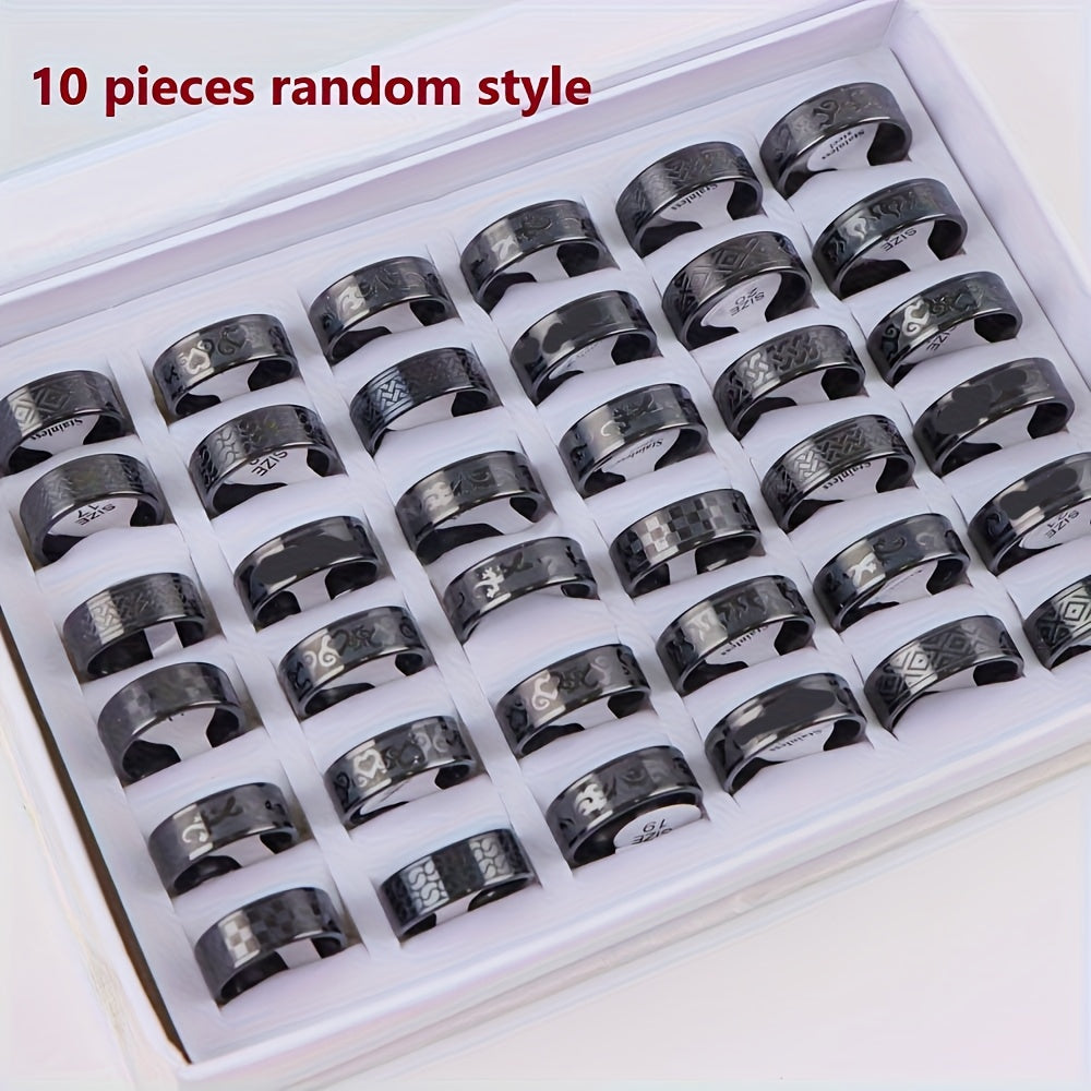 10pcs/Lot - Fashion Retro Three Color Oil Dripping - Stainless Steel Rings for Men Women