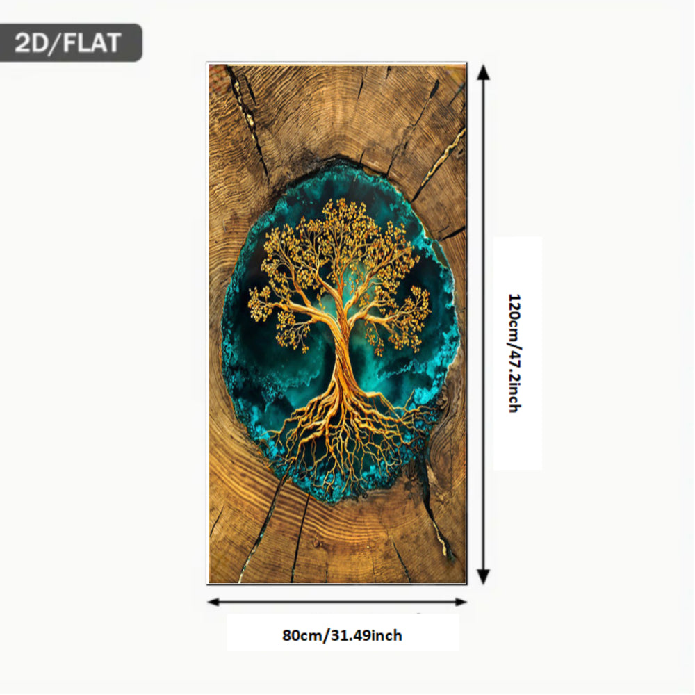 2D Flat, Tree of Life Turquoise & Wood Circle Wall Art