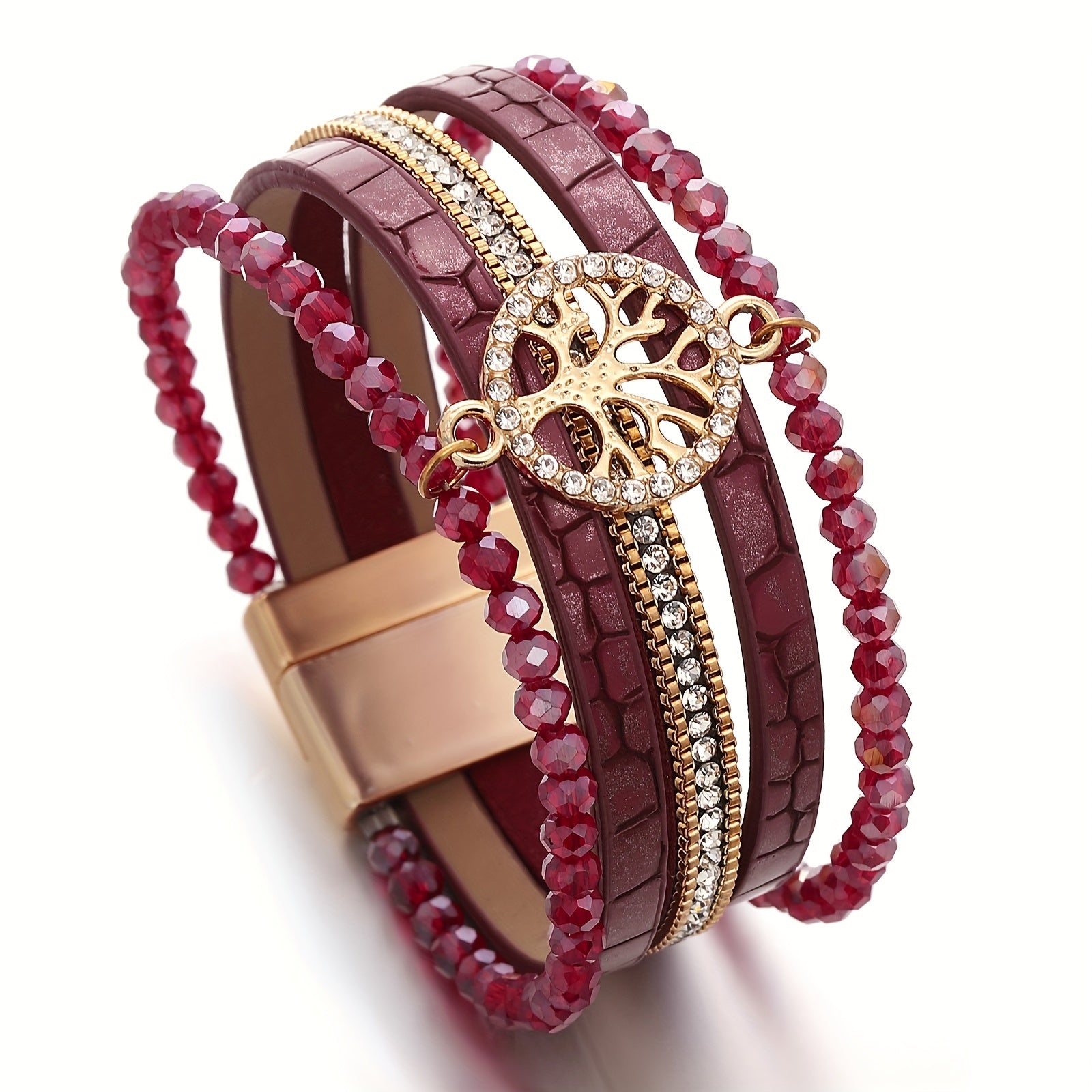 One Piece of Bohemian-Style Faux Leather Wrap Bracelets Featuring a Tree of Life Charm