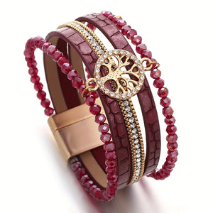 One Piece of Bohemian-Style Faux Leather Wrap Bracelets Featuring a Tree of Life Charm