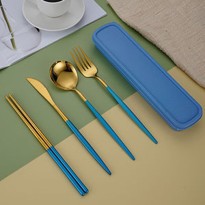4pcs Stainless Steel Cutlery Set with Portable Cutlery Box