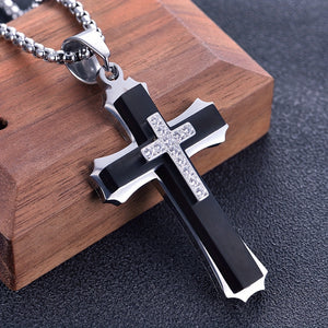 Men's Cross -Layer Necklace with Synthetic Cross Pendant