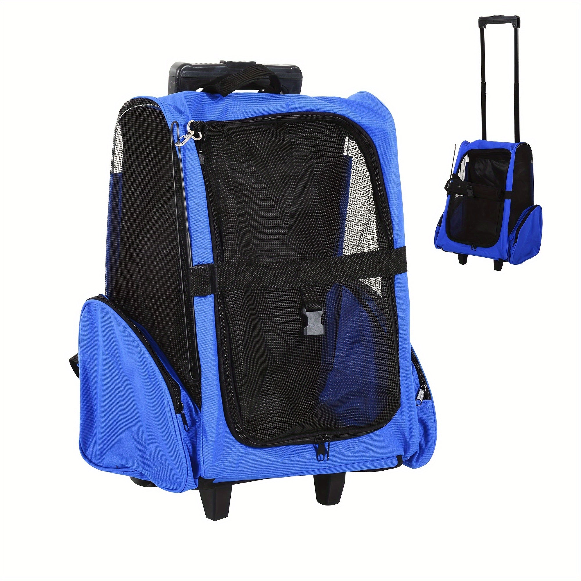 Versatile Blue Pet Carrier Backpack with Rolling Wheels | Removable Stand for Cats & Dogs, Cat Backpack Carrier