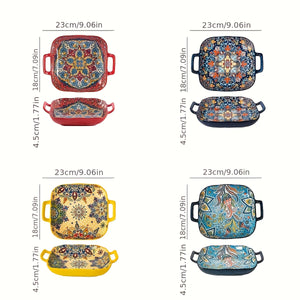 4pcs Bohemian Double-Handle Square Plates