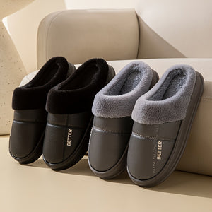 Men's Extra Large PU Slip-On Slippers with Plush Lining