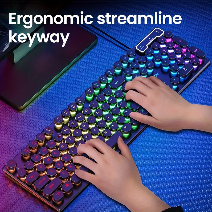 Hot Mechanical Keyboard - Wired Retro Round Key Keyboard External Keyboard And Mouse Office USB Keyboard