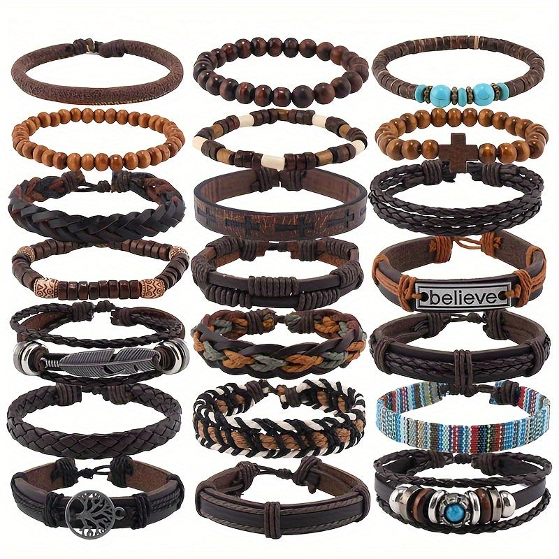 21pcs Vintage Braided Bracelet Set, Unisex Daily Decor Gift for Men and Women