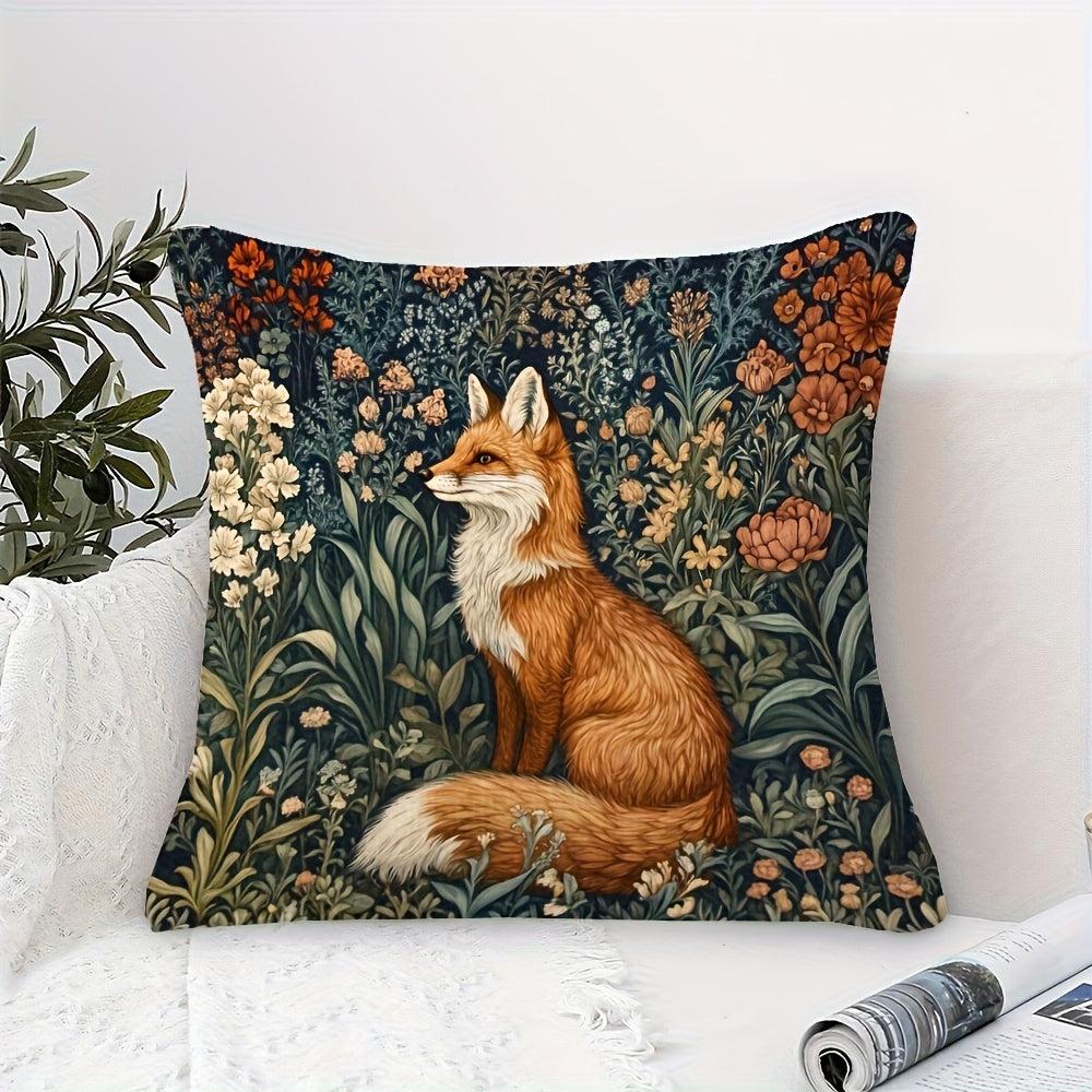 1pc William Morris Fox & Floral Decorative Pillowcase Suitable for Sofa Bed Chair