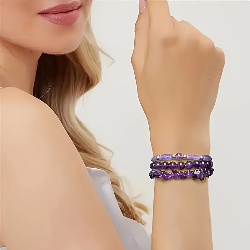 3pcs Natural Amethyst Bracelet Set