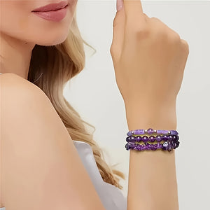 3pcs Natural Amethyst Bracelet Set