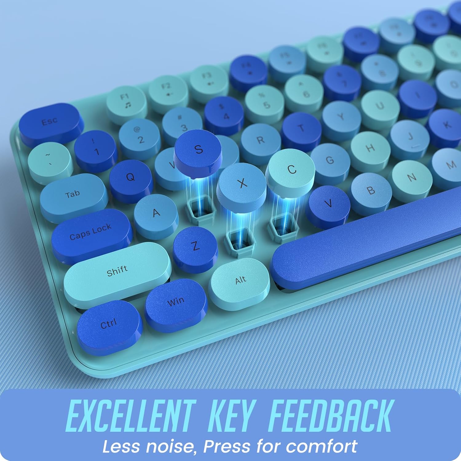 Wireless Keyboard and Mouse Combo - Full-Sized Colorful Typewriter Keyboard with Round Keycaps, 2.4G Cute Mouse