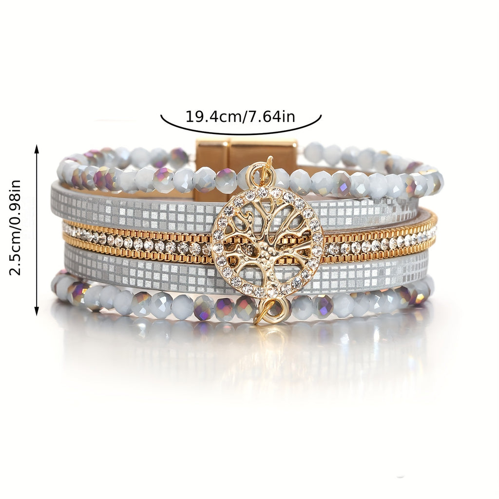 One Piece of Bohemian-Style Faux Leather Wrap Bracelets Featuring a Tree of Life Charm