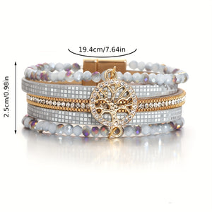 One Piece of Bohemian-Style Faux Leather Wrap Bracelets Featuring a Tree of Life Charm