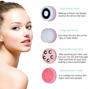 4-in-1 Electric Facial Cleansing Brush with Interchangeable Heads