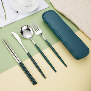 4pcs Stainless Steel Cutlery Set with Portable Cutlery Box