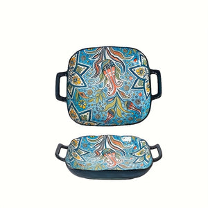 4pcs Bohemian Double-Handle Square Plates