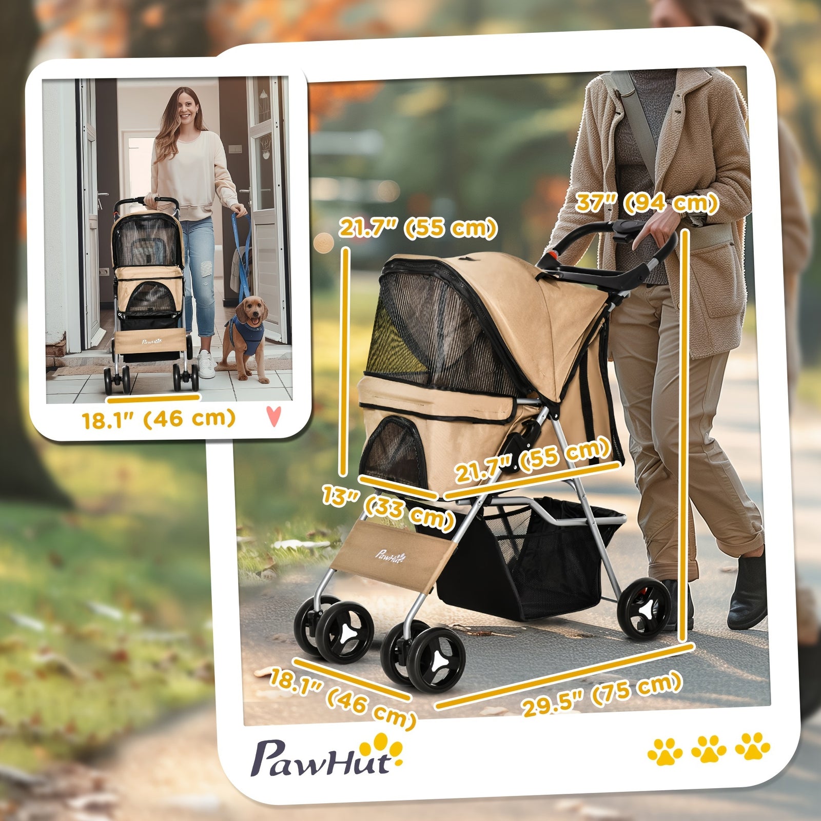 PawHut Dog Stroller, Foldable Pet Stroller For XS And Small Dogs And Cats